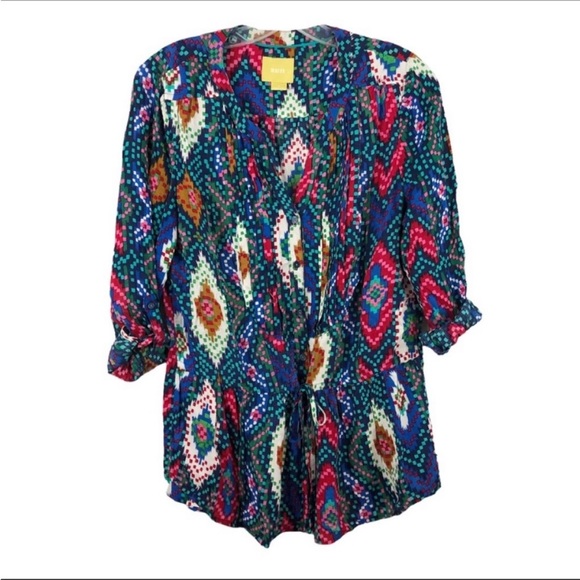 Maeve Anthropologie Ikat Print Pintuck Blouse Top - Picture 6 of 7